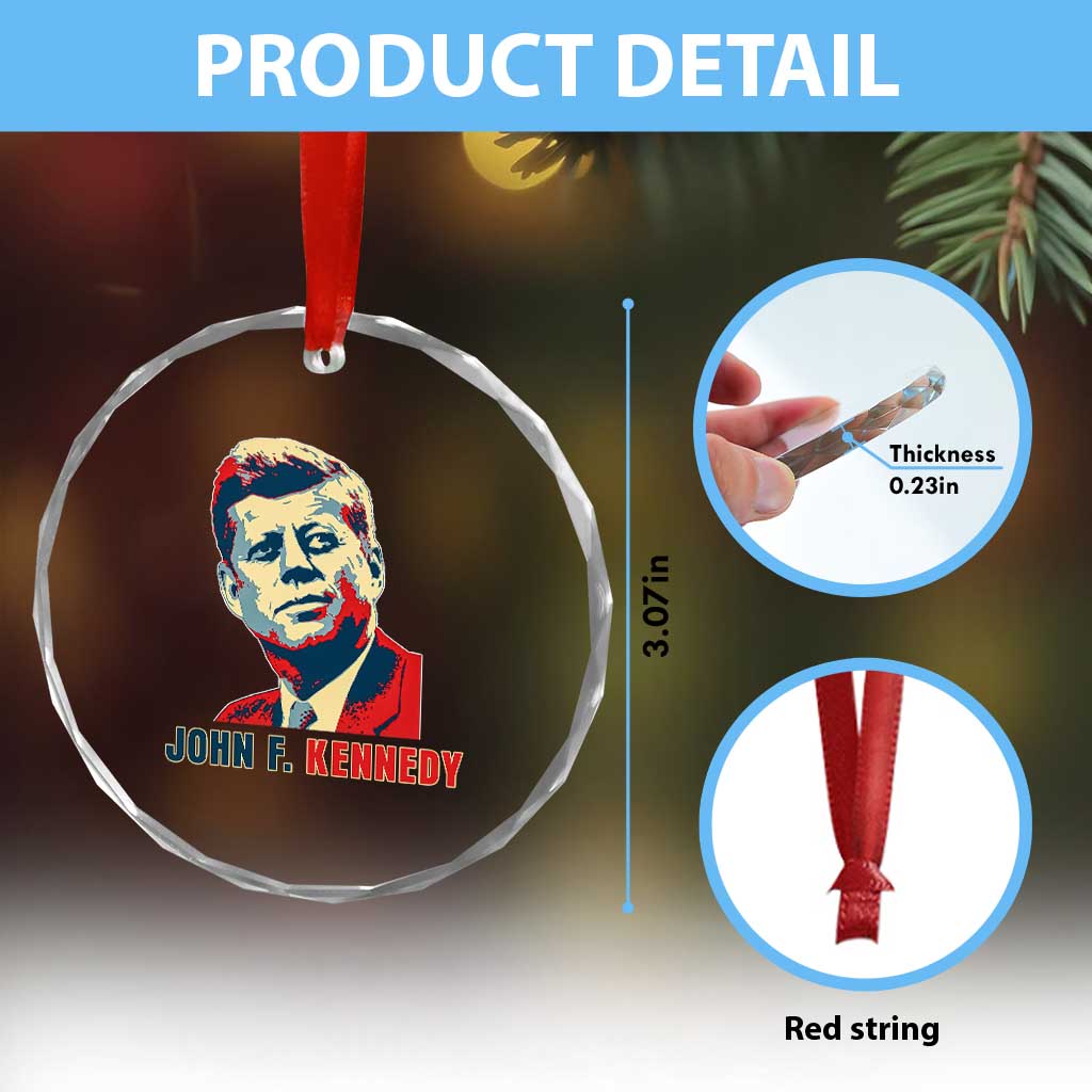 John F Kennedy American Flag US President Crystal Glass Ornament