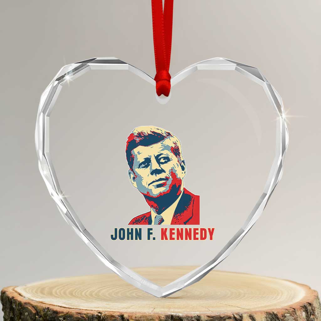 John F Kennedy American Flag US President Heart Crystal Glass Ornament