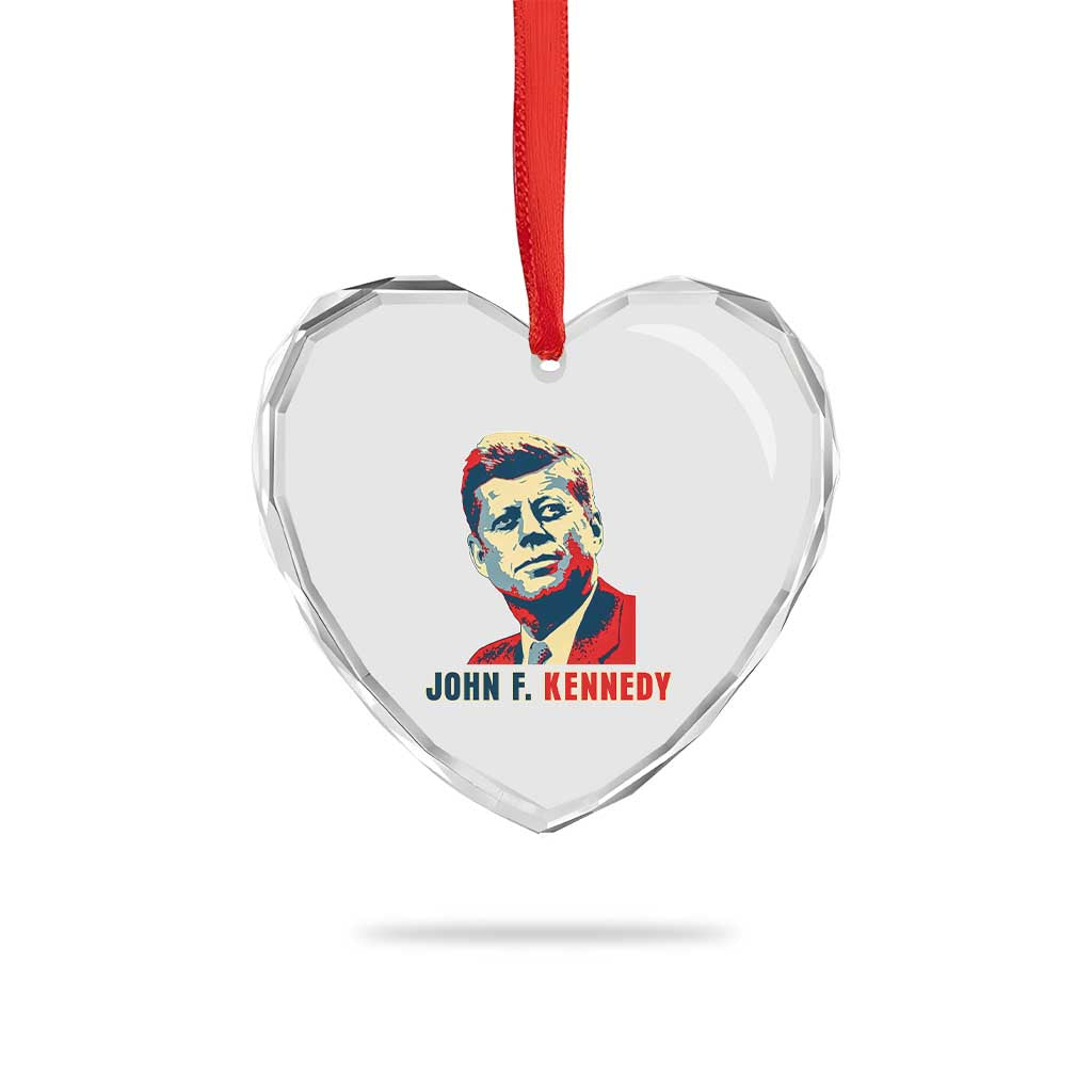 John F Kennedy American Flag US President Heart Crystal Glass Ornament