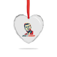 John F Kennedy American Flag US President Heart Crystal Glass Ornament