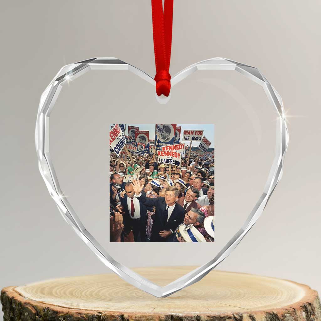 John F Kennedy American President History Heart Crystal Glass Ornament