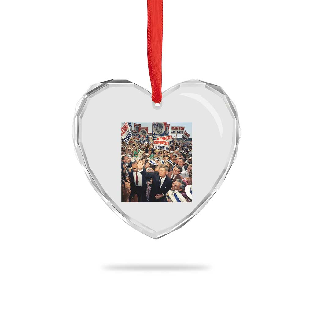 John F Kennedy American President History Heart Crystal Glass Ornament