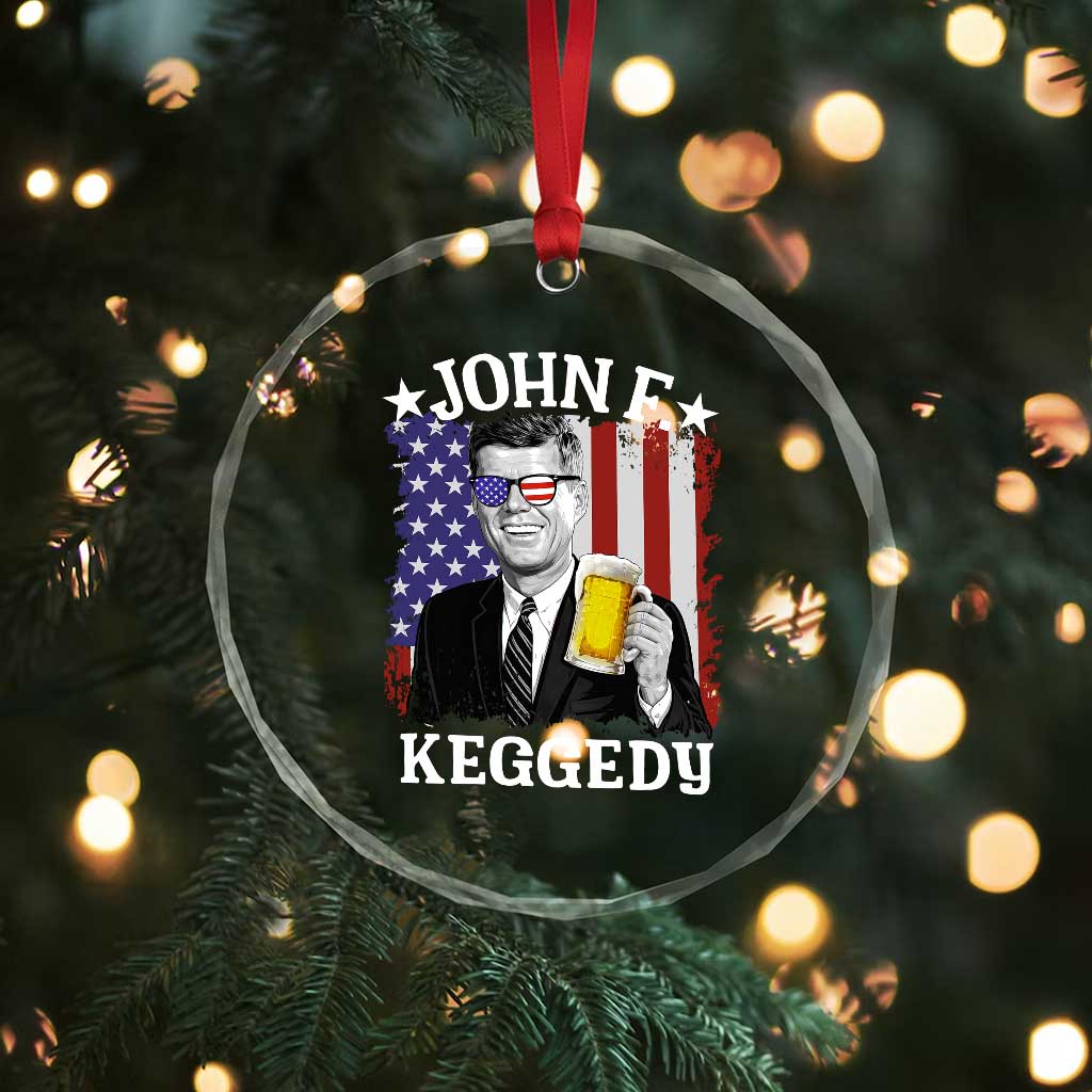John F Kennedy Crystal Glass Ornament 4th of July America Flag Beer