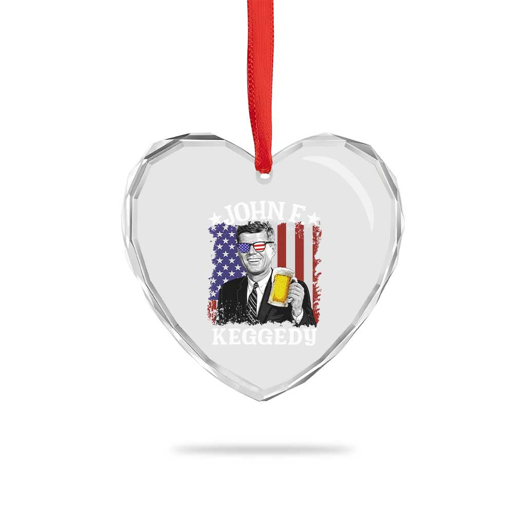 John F Kennedy Heart Crystal Glass Ornament 4th of July America Flag Beer