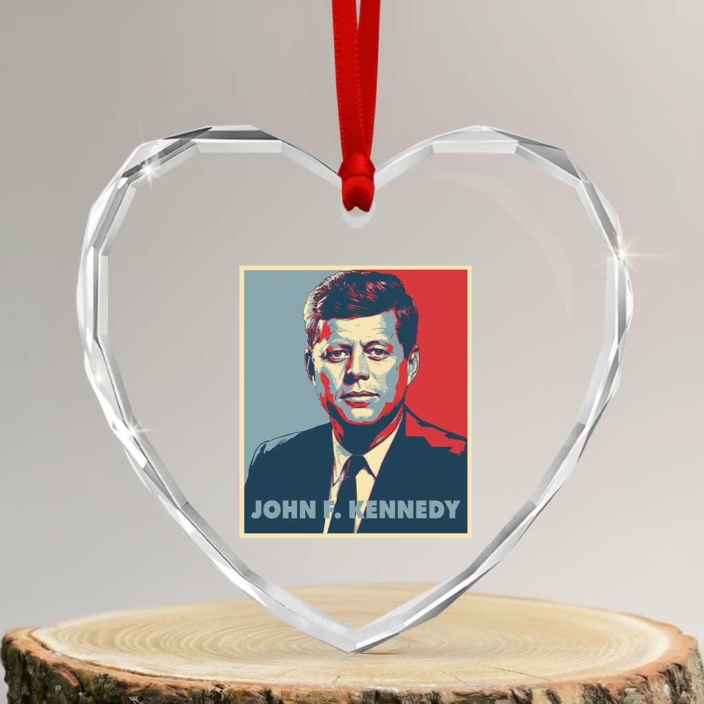John F Kennedy Heart Crystal Glass Ornament American President History US Presidential Leader