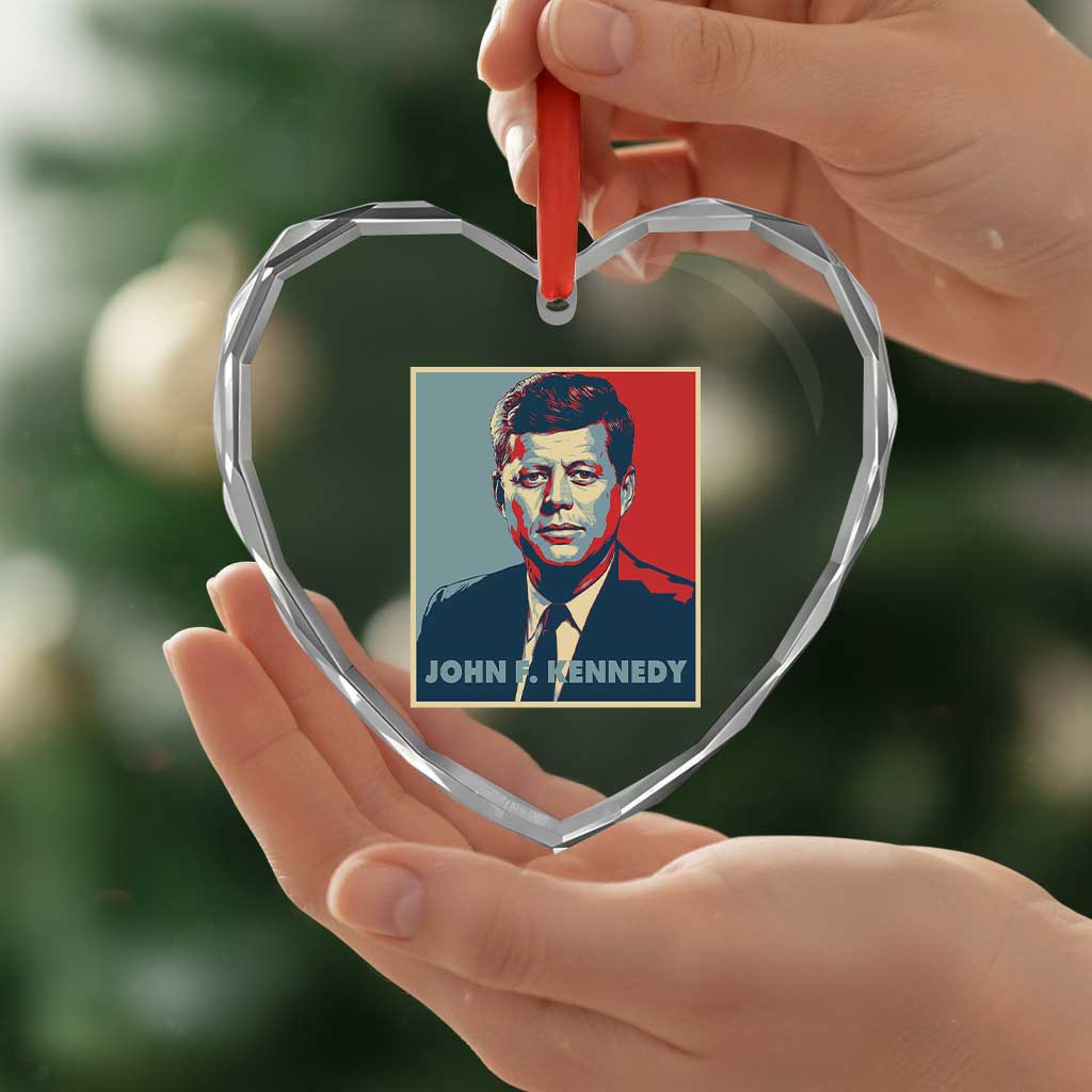 John F Kennedy Heart Crystal Glass Ornament American President History US Presidential Leader