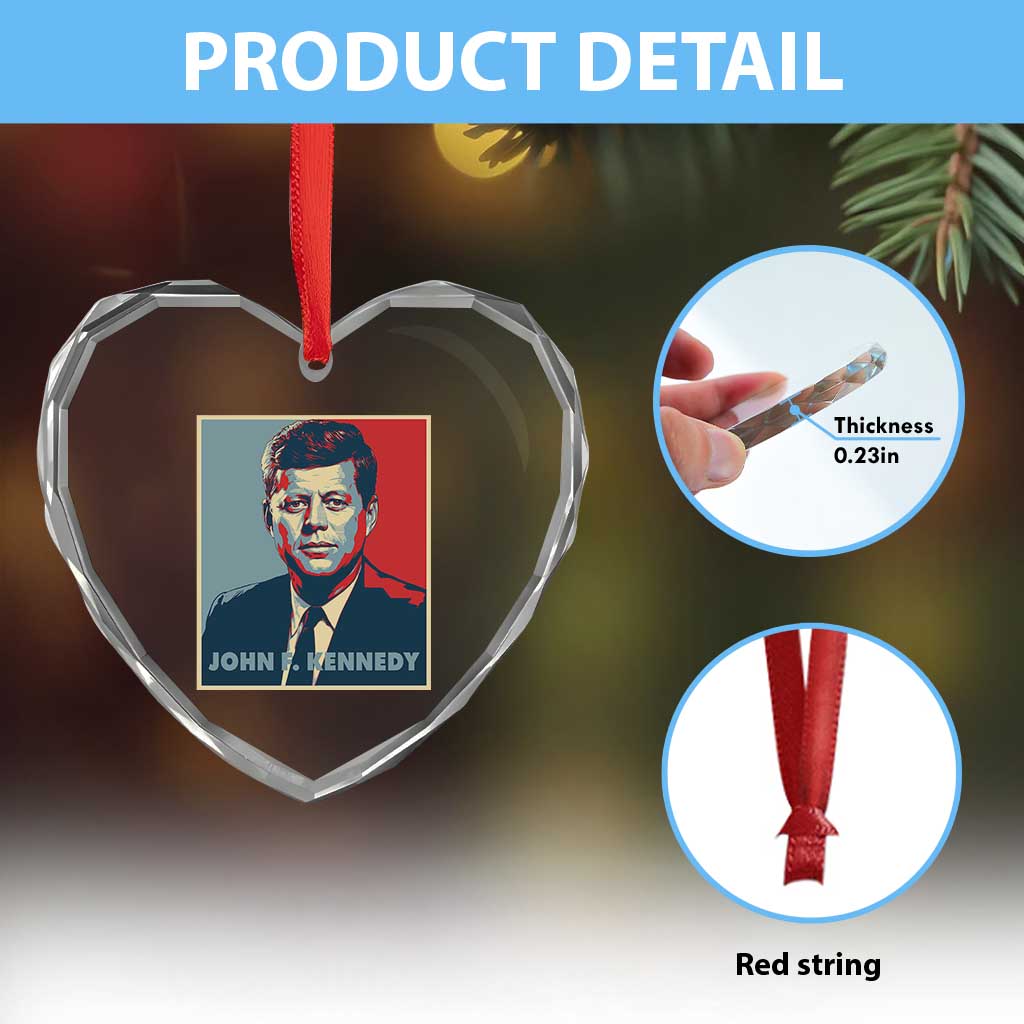 John F Kennedy Heart Crystal Glass Ornament American President History US Presidential Leader