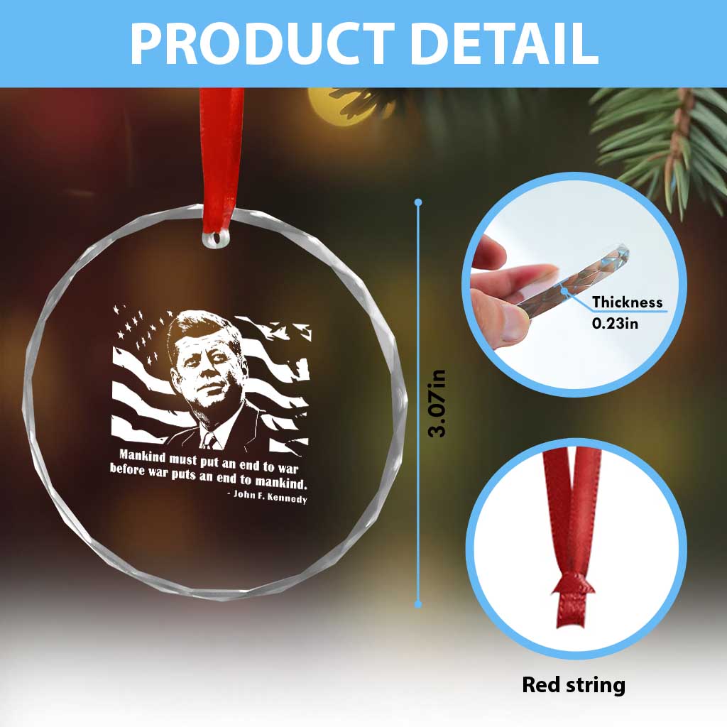 John F Kennedy Quote Crystal Glass Ornament American Flag US President