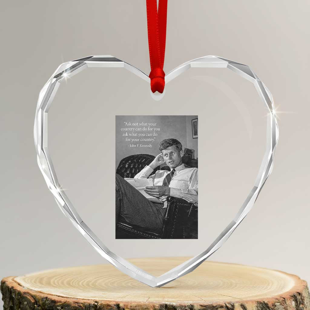 John F Kennedy Quote Heart Crystal Glass Ornament American President History