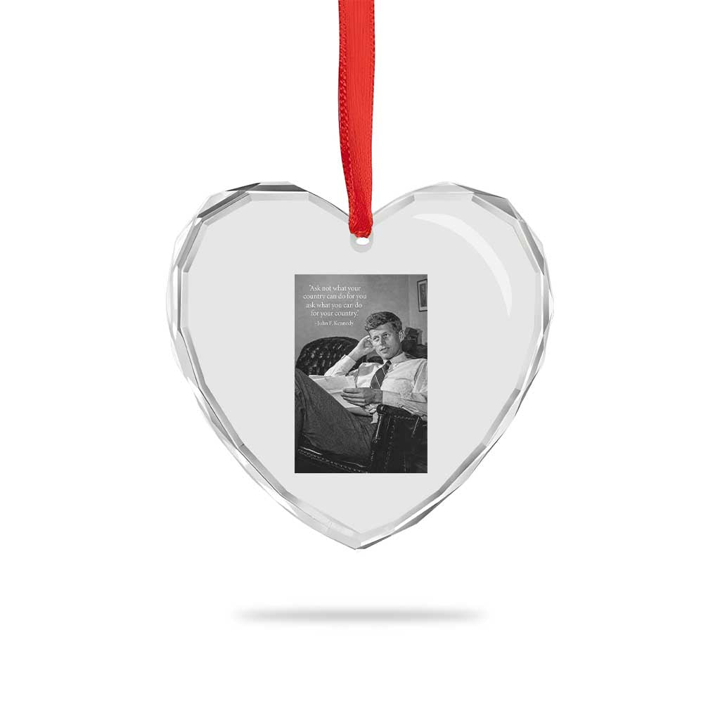 John F Kennedy Quote Heart Crystal Glass Ornament American President History