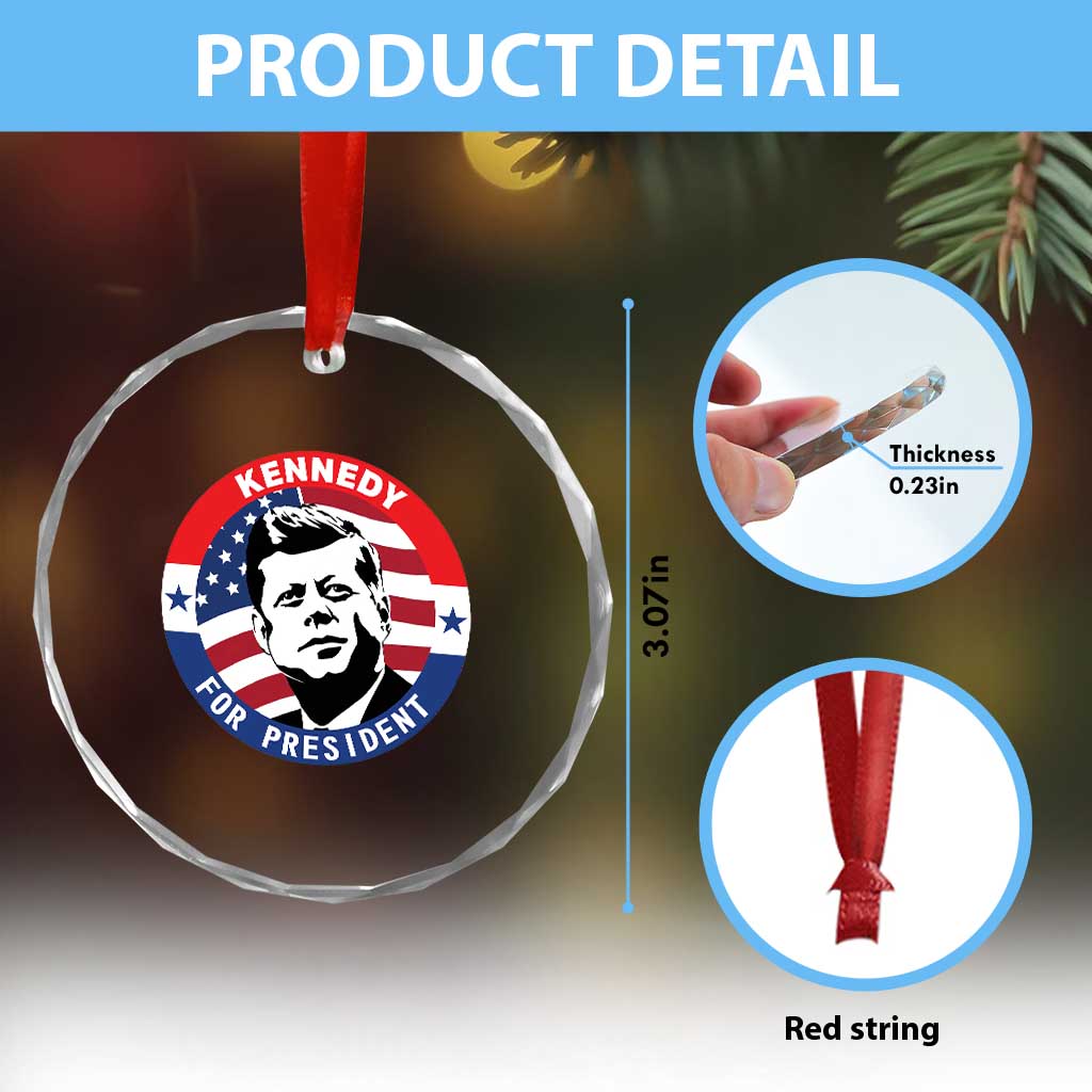 John F Kennedy US President American History Crystal Glass Ornament
