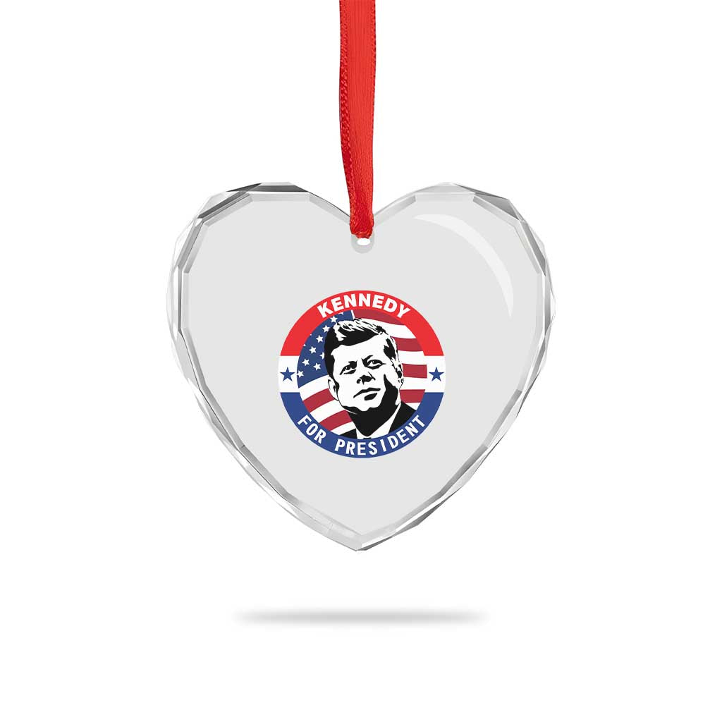 John F Kennedy US President American History Heart Crystal Glass Ornament