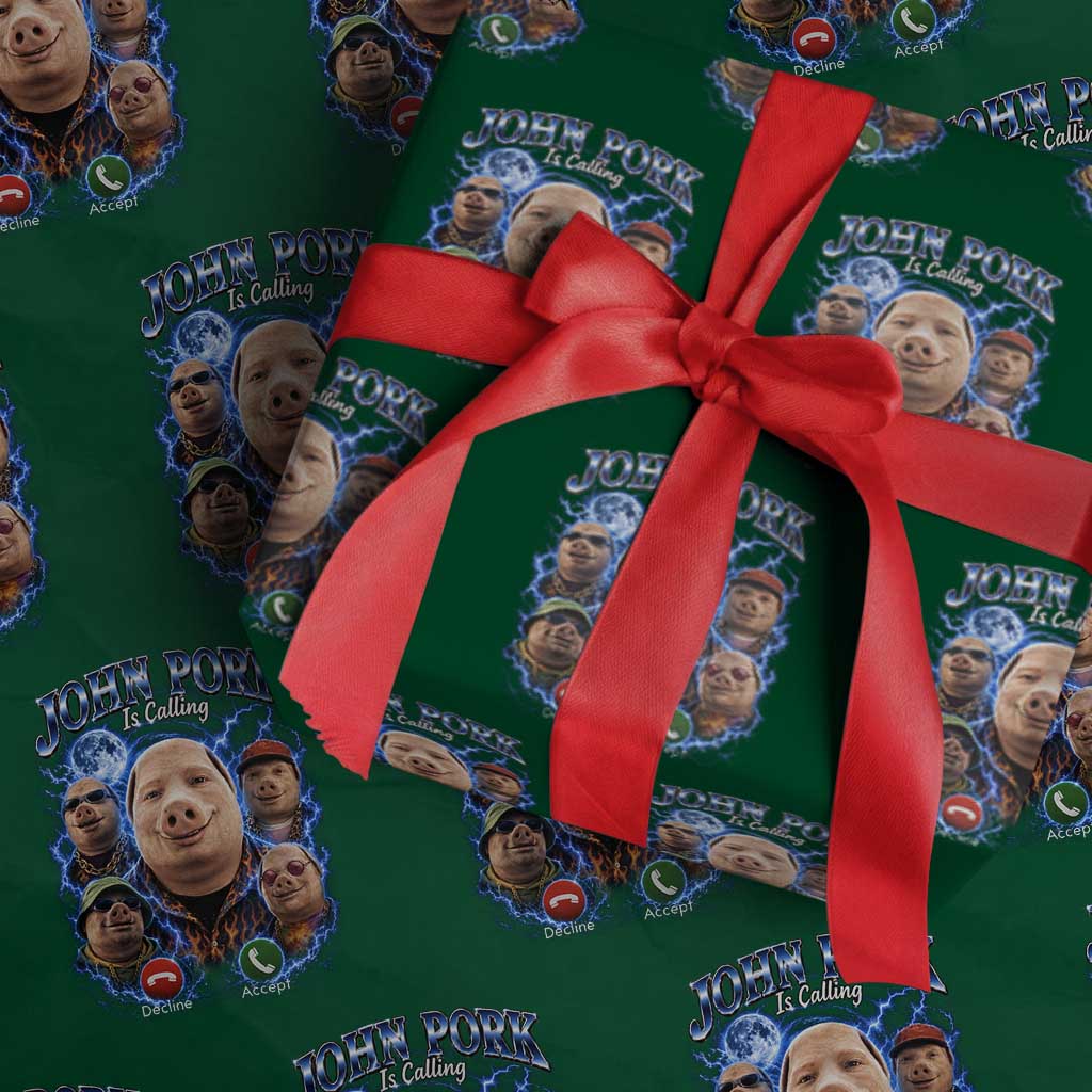 John Pork Calling Wrapping Paper Roll Funny Answer Call Phone Brainrot Meme Vintage Bootleg Graphic