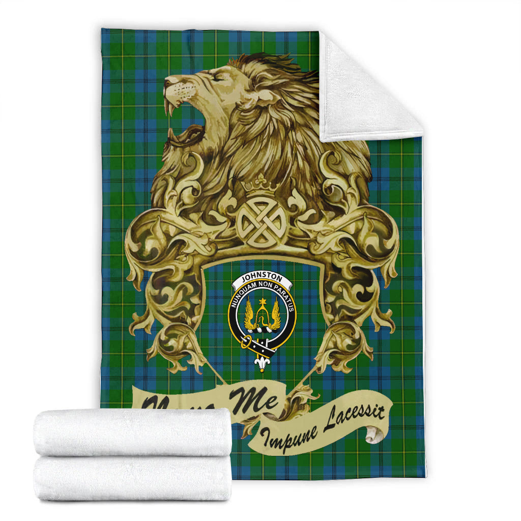 johnston-tartan-premium-blanket-motto-nemo-me-impune-lacessit-with-vintage-lion-family-crest-tartan-plaid-blanket-vintage-style