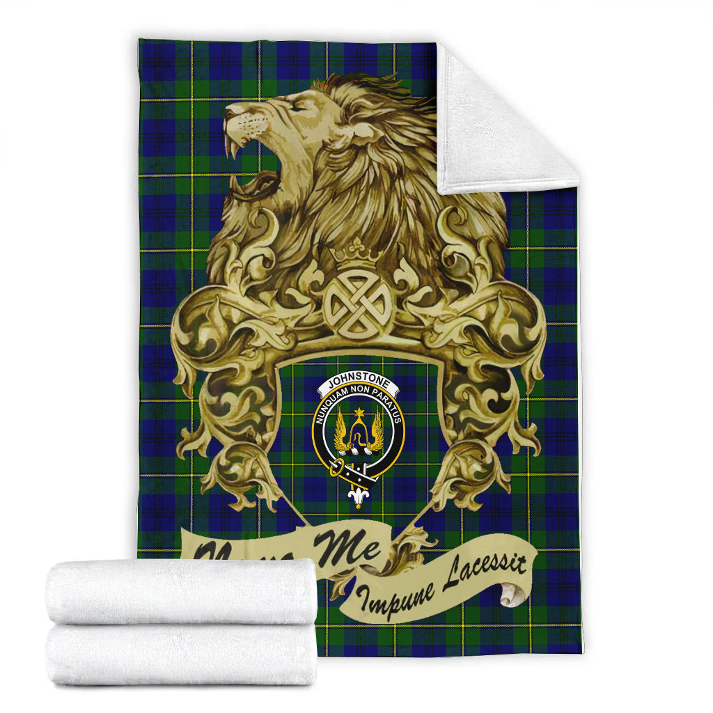 johnstone-modern-tartan-premium-blanket-motto-nemo-me-impune-lacessit-with-vintage-lion-family-crest-tartan-plaid-blanket-vintage-style