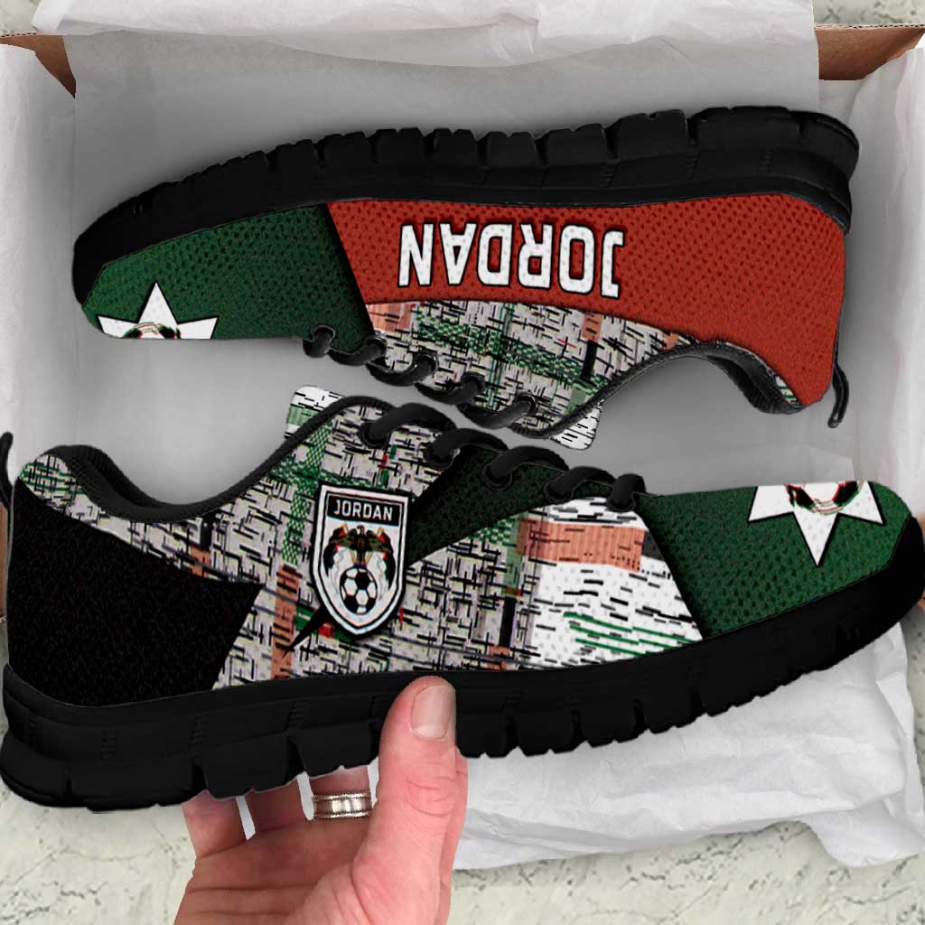 Jordan Football Sneakers Jordanian National Flag Colors Retro Glitch Art