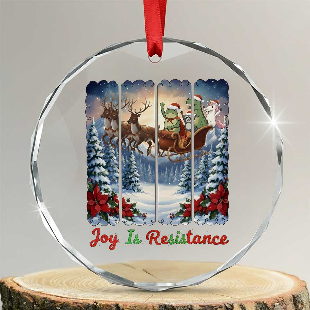 Joy Is Resistance Portland Frog Protest Crystal Glass Ornament Funny Holiday Meme Gift Idea - Wonder Print Shop