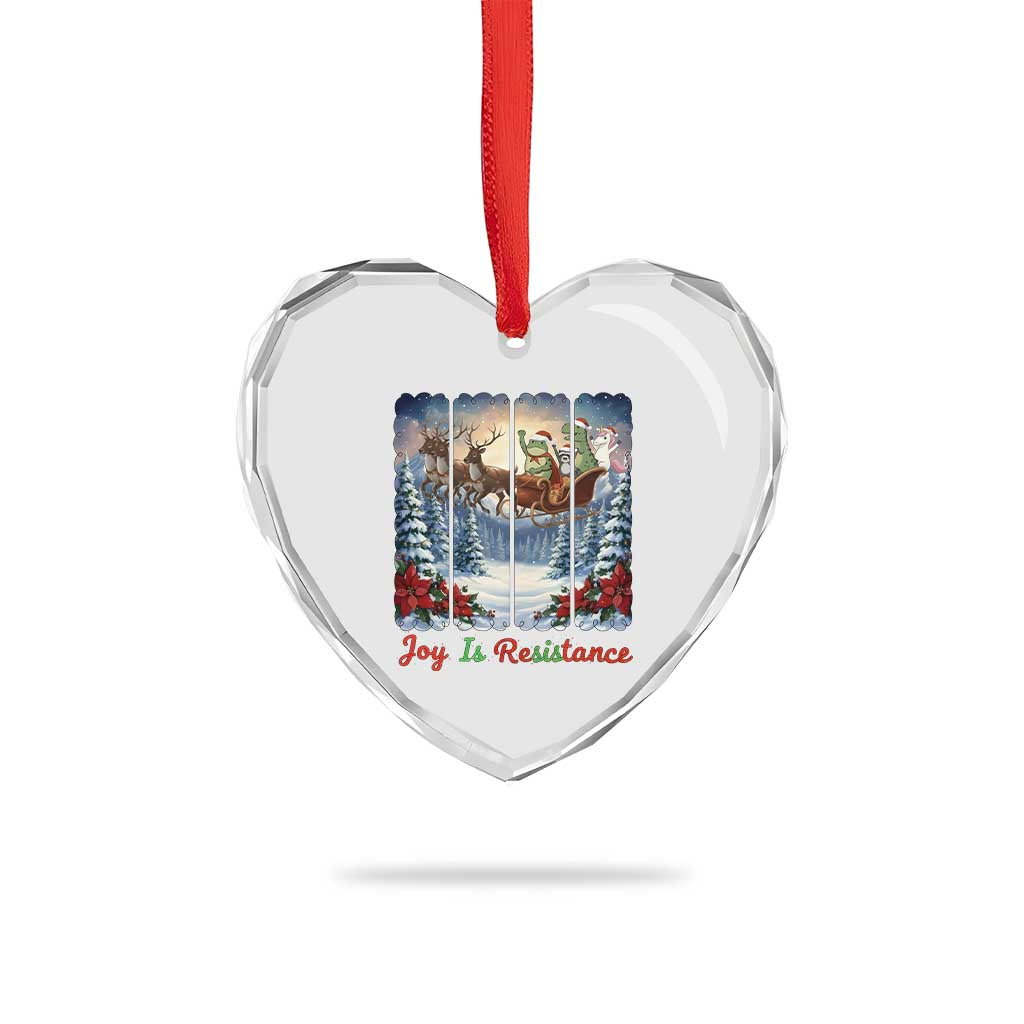 Joy Is Resistance Portland Frog Protest Heart Crystal Glass Ornament Funny Holiday Meme Gift Idea - Wonder Print Shop