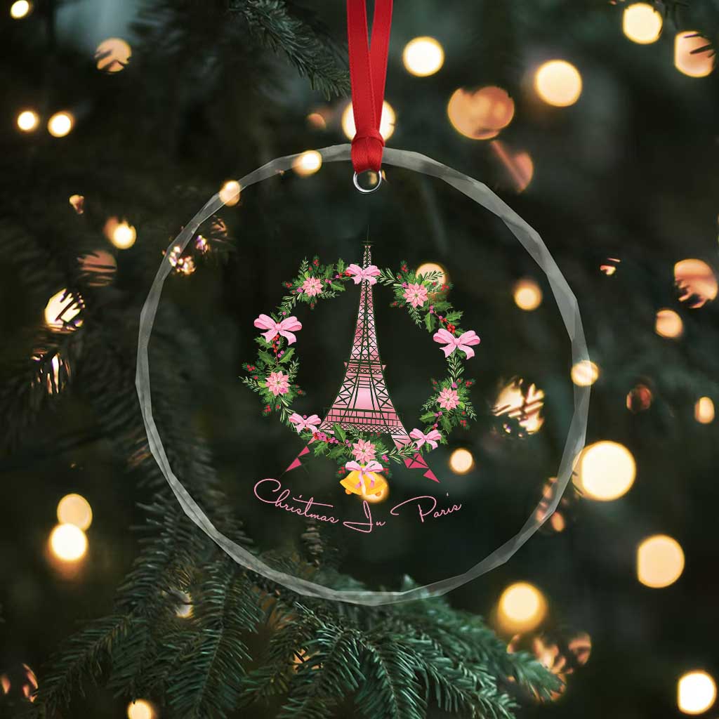 Joyeux Noel Eiffel Tower Christmas In Paris Crystal Glass Ornament TS09