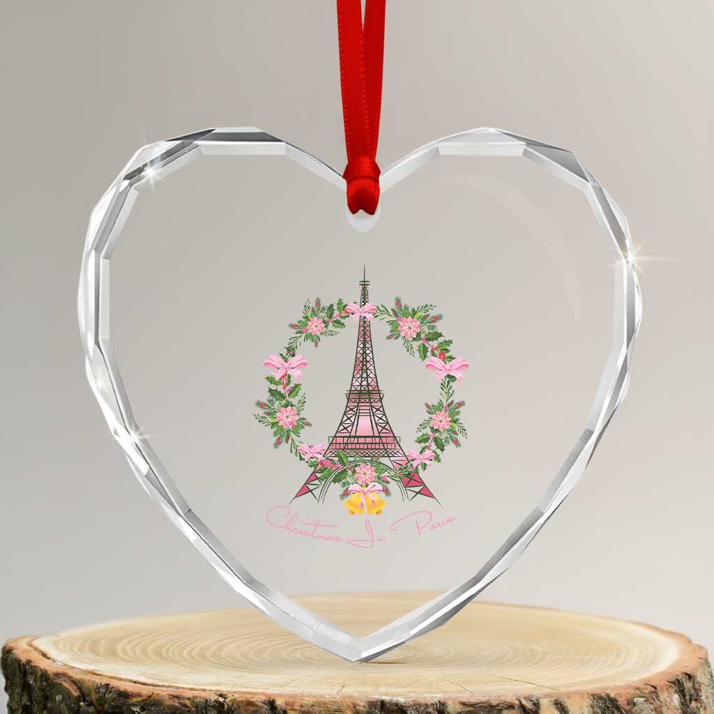 Joyeux Noel Eiffel Tower Christmas In Paris Heart Crystal Glass Ornament - Wonder Print Shop