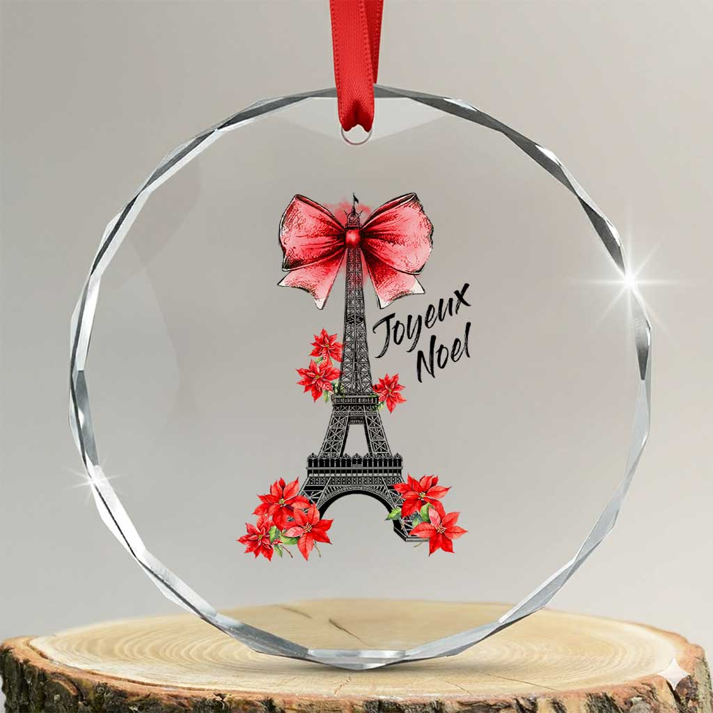 Joyeux Noel Eiffel Tower Crystal Glass Ornament Christmas In French Coquette Bow - Wonder Print Shop