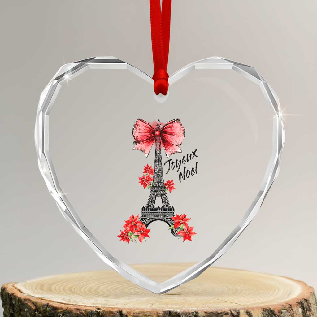 Joyeux Noel Eiffel Tower Heart Crystal Glass Ornament Christmas In French Coquette Bow - Wonder Print Shop