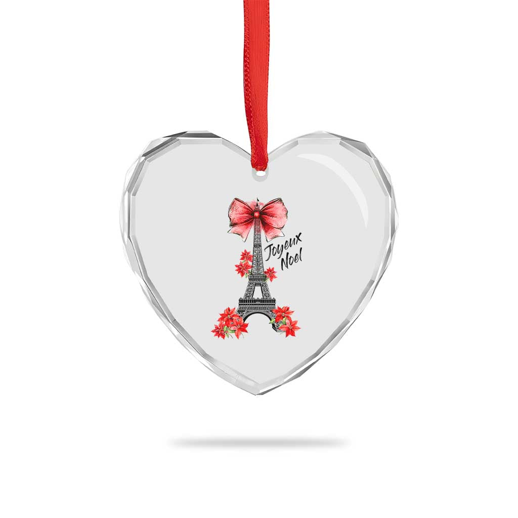 Joyeux Noel Eiffel Tower Heart Crystal Glass Ornament Christmas In French Coquette Bow - Wonder Print Shop