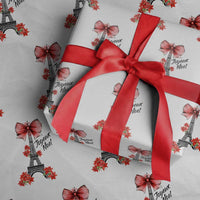 Joyeux Noel Eiffel Tower Wrapping Paper Roll Christmas In French Coquette Bow - Wonder Print Shop