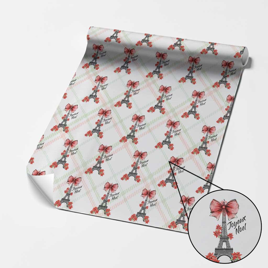 Joyeux Noel Eiffel Tower Wrapping Paper Roll Christmas In French Coquette Bow - Wonder Print Shop