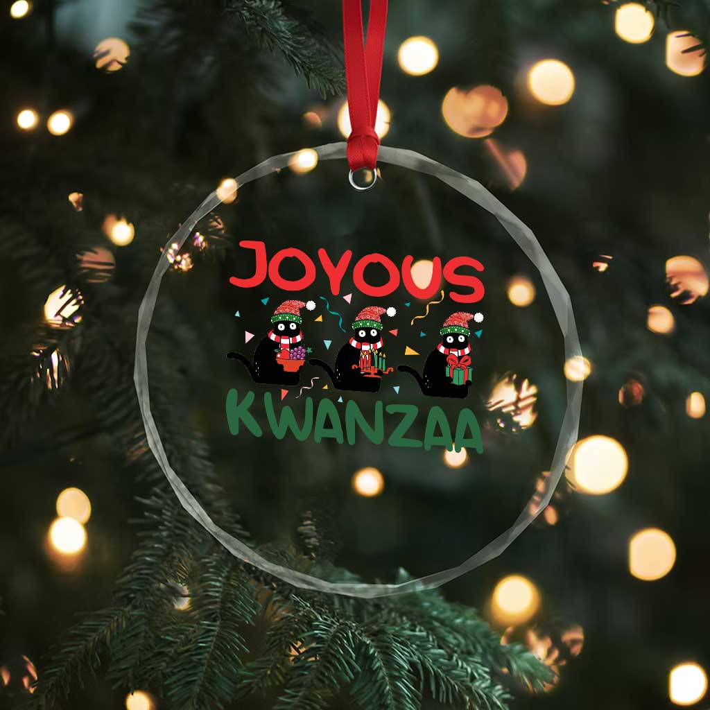 Joyous Kwanzaa Crystal Glass Ornament Funny Cats With Kinara And Presents Cultural Pride Gift - Wonder Print Shop