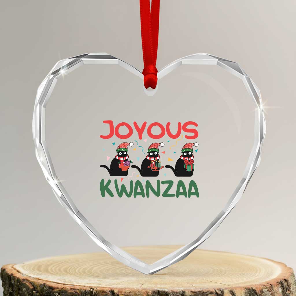 Joyous Kwanzaa Heart Crystal Glass Ornament Funny Cats With Kinara And Presents Cultural Pride Gift - Wonder Print Shop
