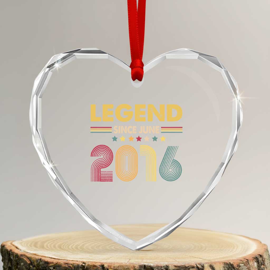June 10th Birthday Heart Crystal Glass Ornament Legends Since June 2016 Retro Bday