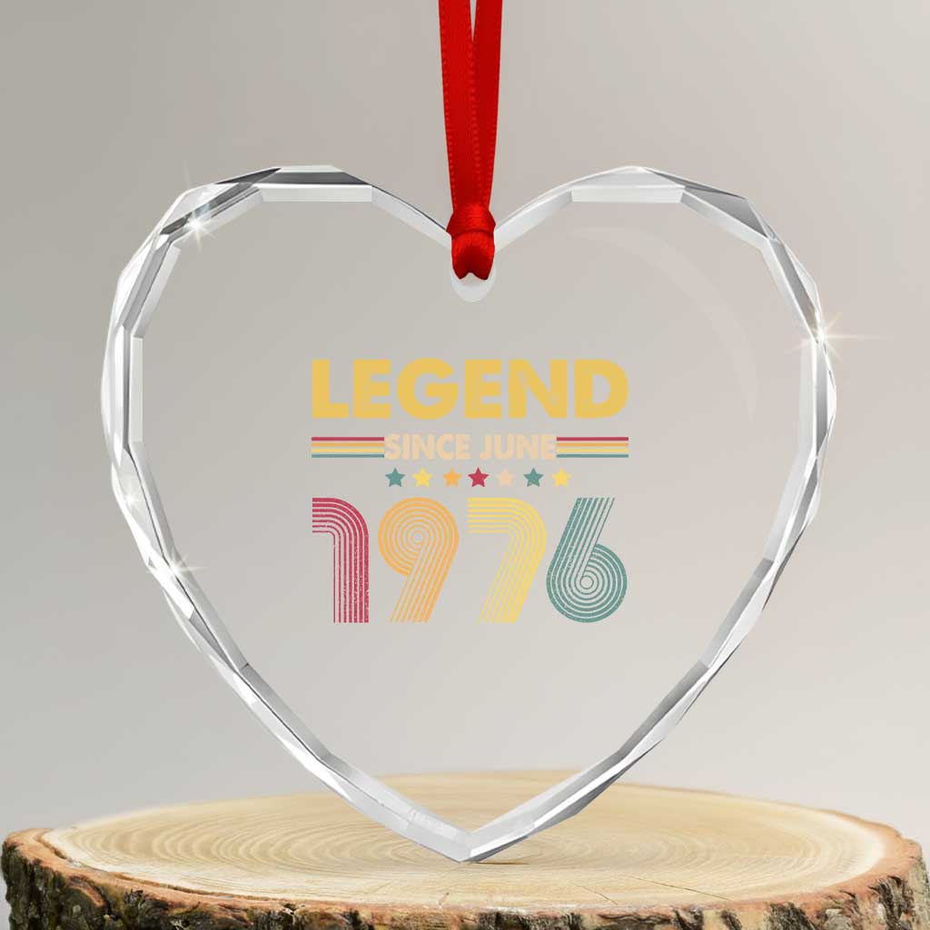 June 50th Birthday Heart Crystal Glass Ornament Legends Since June 1976 Retro Bday