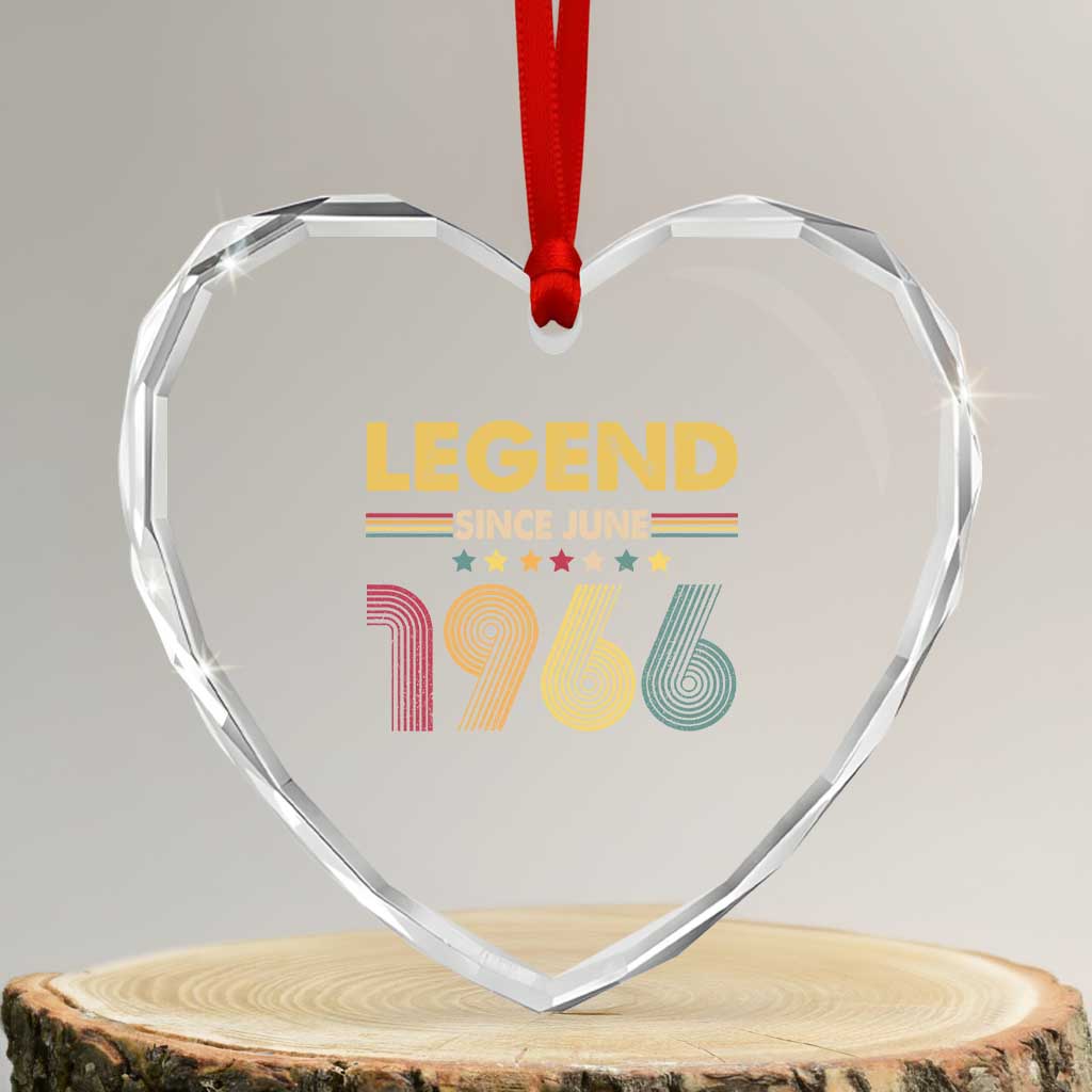 June 60th Birthday Heart Crystal Glass Ornament Legends Since June 1966 Retro Bday