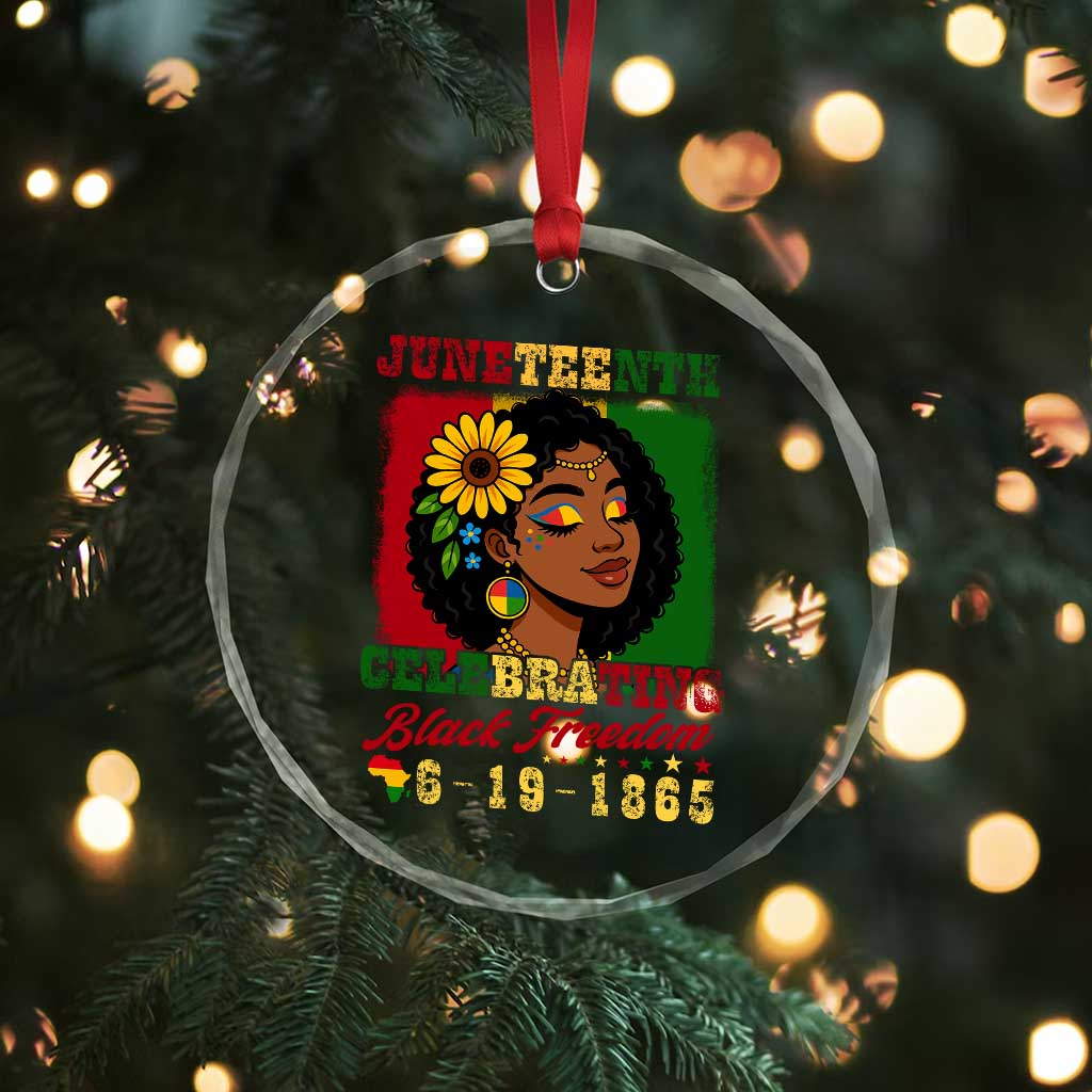 Juneteenth 1865 Black Freedom Celebration Crystal Glass Ornament Afrocentric Pride Melanin Girl - Wonder Print Shop