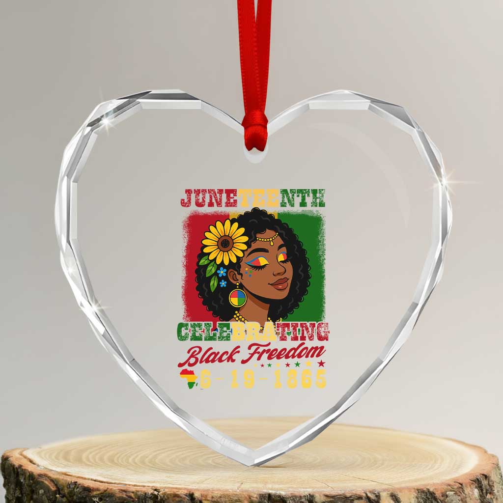 Juneteenth 1865 Black Freedom Celebration Heart Crystal Glass Ornament Afrocentric Pride Melanin Girl - Wonder Print Shop