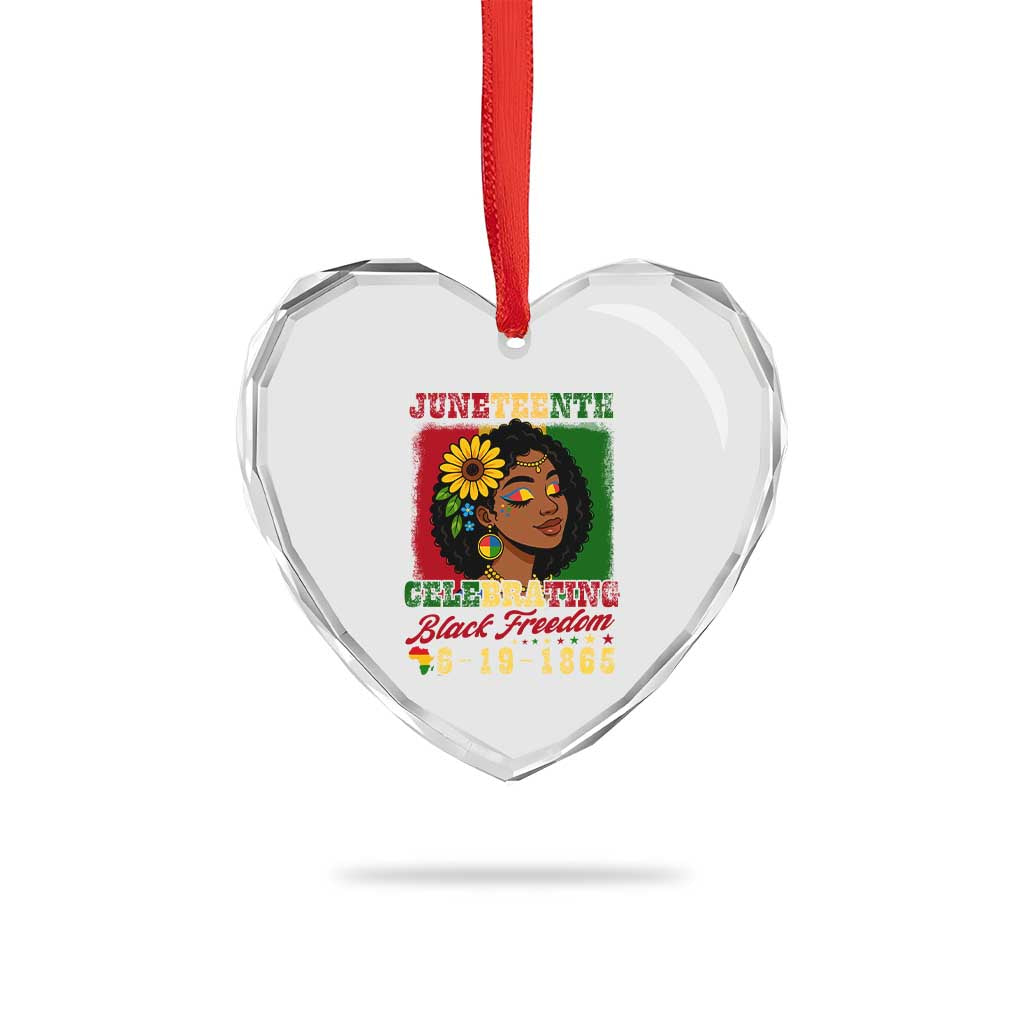 Juneteenth 1865 Black Freedom Celebration Heart Crystal Glass Ornament Afrocentric Pride Melanin Girl - Wonder Print Shop