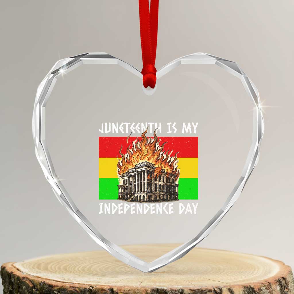 Juneteenth Is My Independence Day Heart Crystal Glass Ornament Bold Afro Liberation Pan-African Flag - Wonder Print Shop