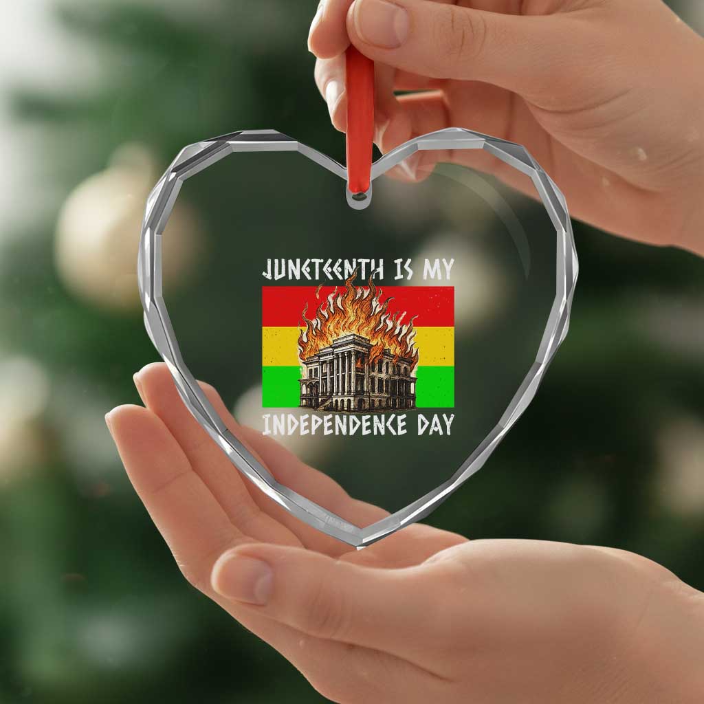 Juneteenth Is My Independence Day Heart Crystal Glass Ornament Bold Afro Liberation Pan-African Flag - Wonder Print Shop