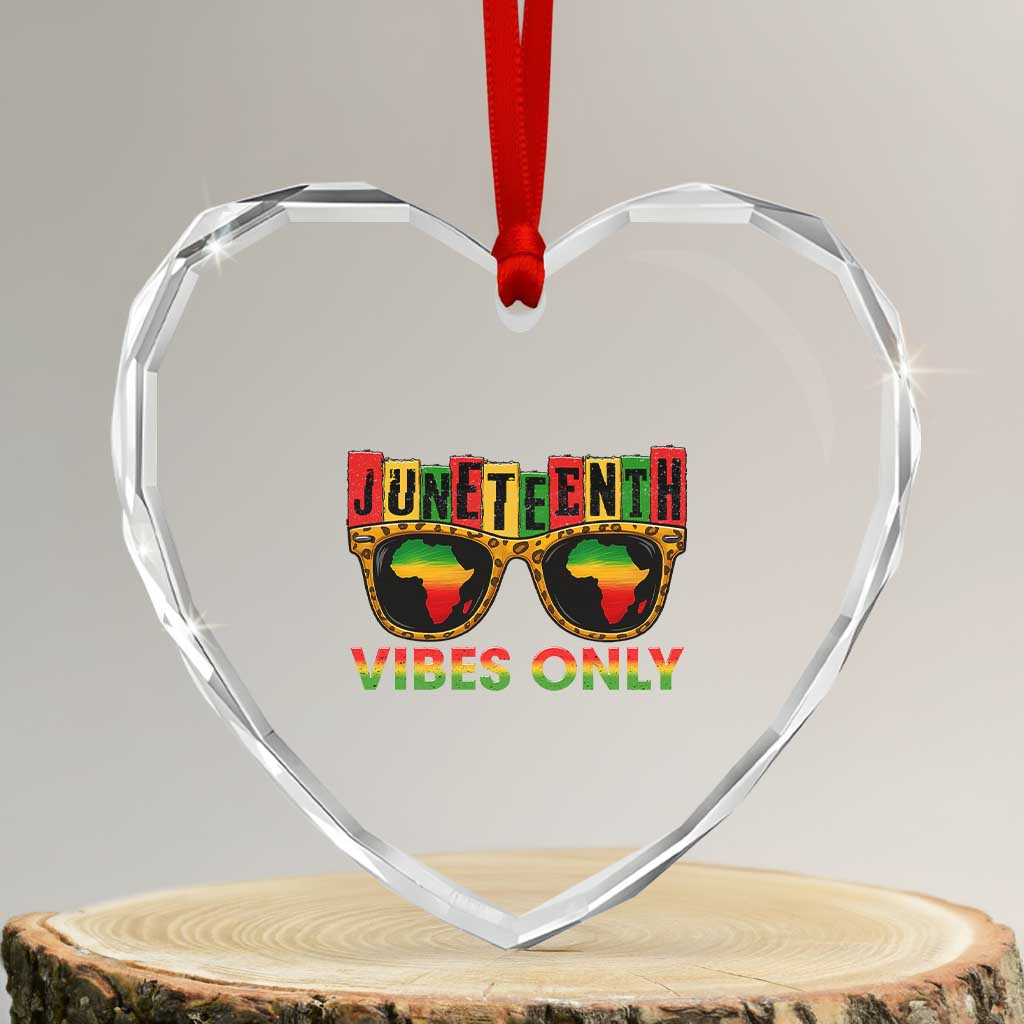 Juneteenth Vibes Only Heart Crystal Glass Ornament Afro Pride Sunglasses Black History Celebration - Wonder Print Shop