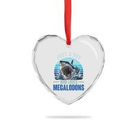 Just A Boy Who Loves Megalodons Heart Crystal Glass Ornament Megalodon Shark Lover Retro Graphic
