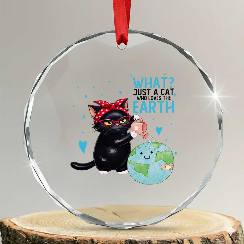 Just A Cat Who Loves The Earth Crystal Glass Ornament Earth Day Cat Lover Gift