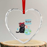 Just A Cat Who Loves The Earth Heart Crystal Glass Ornament Earth Day Cat Lover Gift