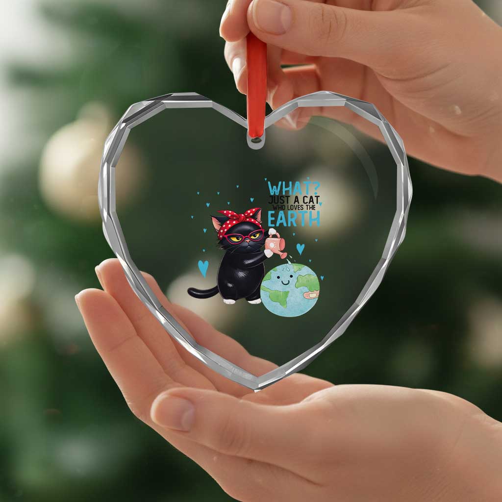 Just A Cat Who Loves The Earth Heart Crystal Glass Ornament Earth Day Cat Lover Gift