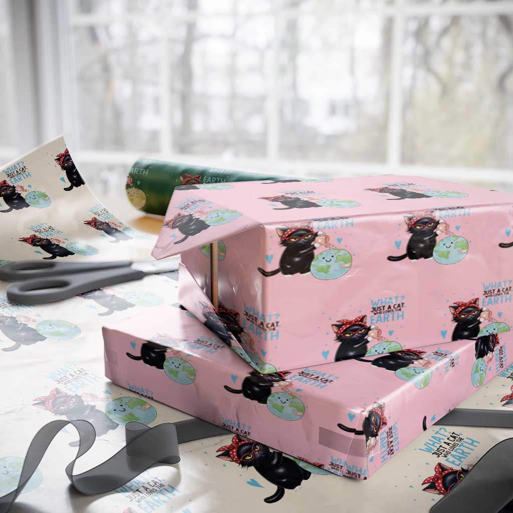 Just A Cat Who Loves The Earth Wrapping Paper Roll Earth Day Cat Lover Gift