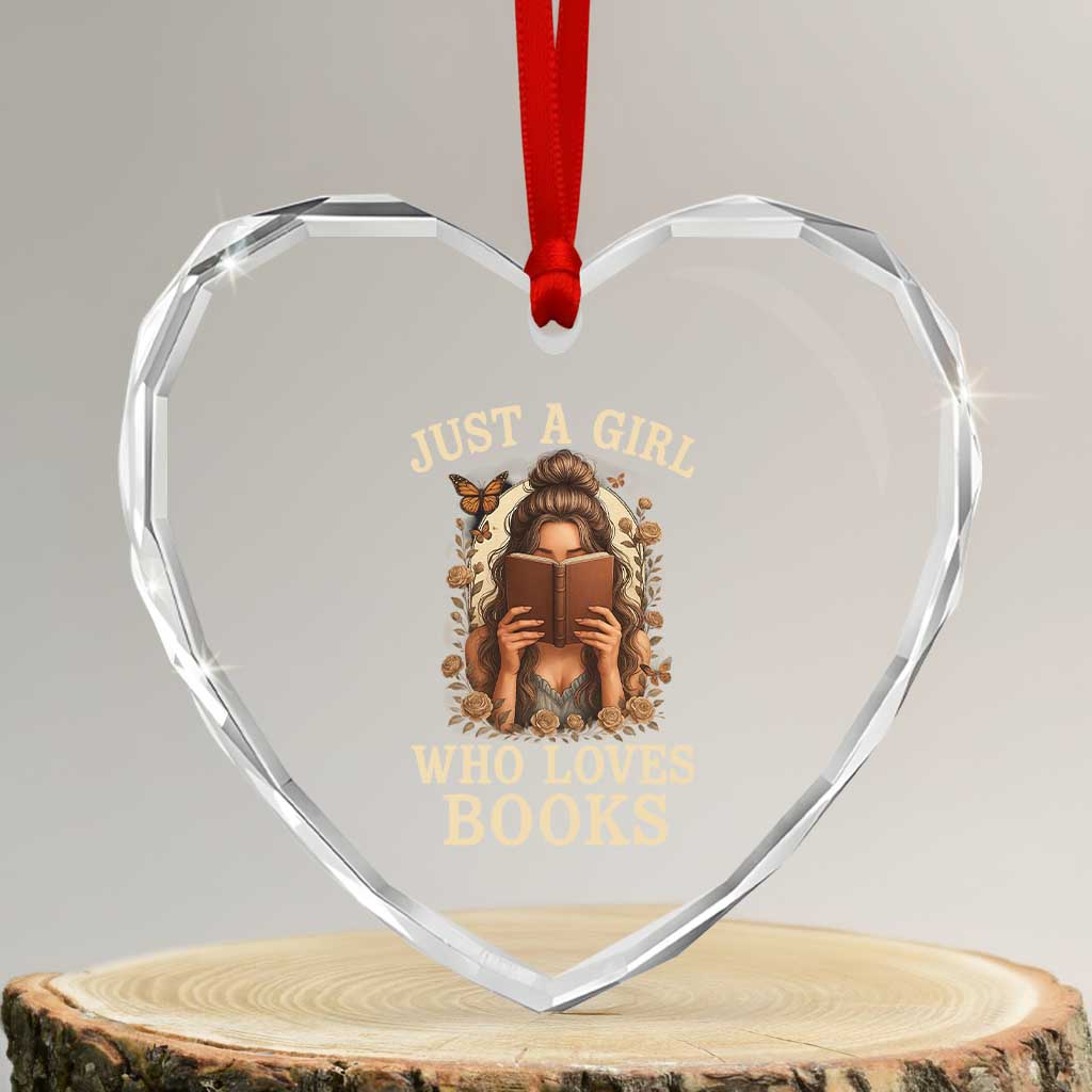 Just A Girl Who Loves Books Heart Crystal Glass Ornament Funny Bookworm Quote - Wonder Print Shop