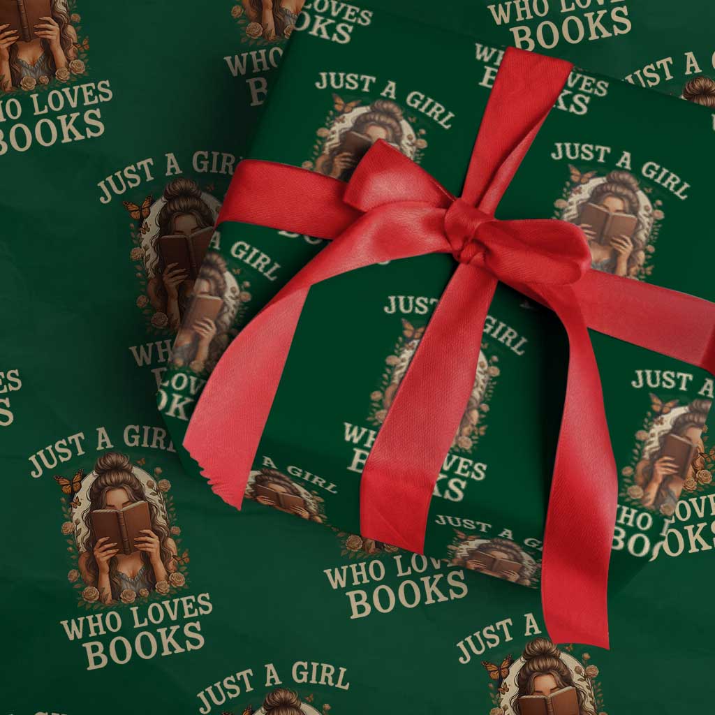 Just A Girl Who Loves Books Wrapping Paper Roll Funny Bookworm Quote - Wonder Print Shop
