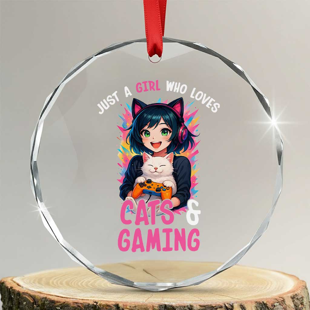 Just A Girl Who Loves Cats And Gaming Crystal Glass Ornament Cute Gamer Gift - Wonder Print Shop