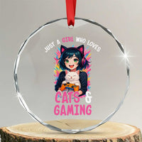 Just A Girl Who Loves Cats And Gaming Crystal Glass Ornament Cute Gamer Gift - Wonder Print Shop