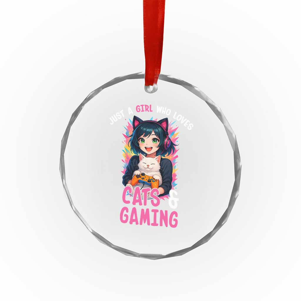 Just A Girl Who Loves Cats And Gaming Crystal Glass Ornament Cute Gamer Gift - Wonder Print Shop